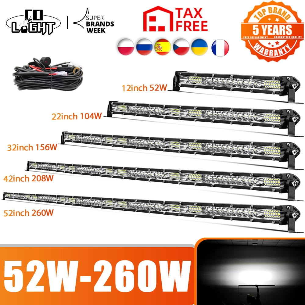 CO LIGHT 52W 104W 156W 208W 260W オフロード LED ライトバー スリムコンボ LED ドライビングライト 4x4 トラック SUV ATV トラクターボート 12V 24V