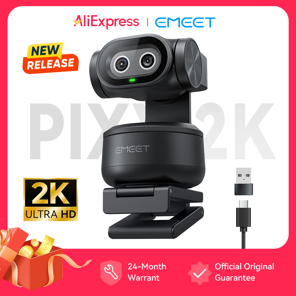 EMEET PIXY 2K ウェブカメラ、ジェスチャーコントロール対応AIトラッキングPTZカメラ（ソニー製センサー搭載）、1080P 60fpsオートフォーカスウェブカメラ（OBSストリーミング対応）