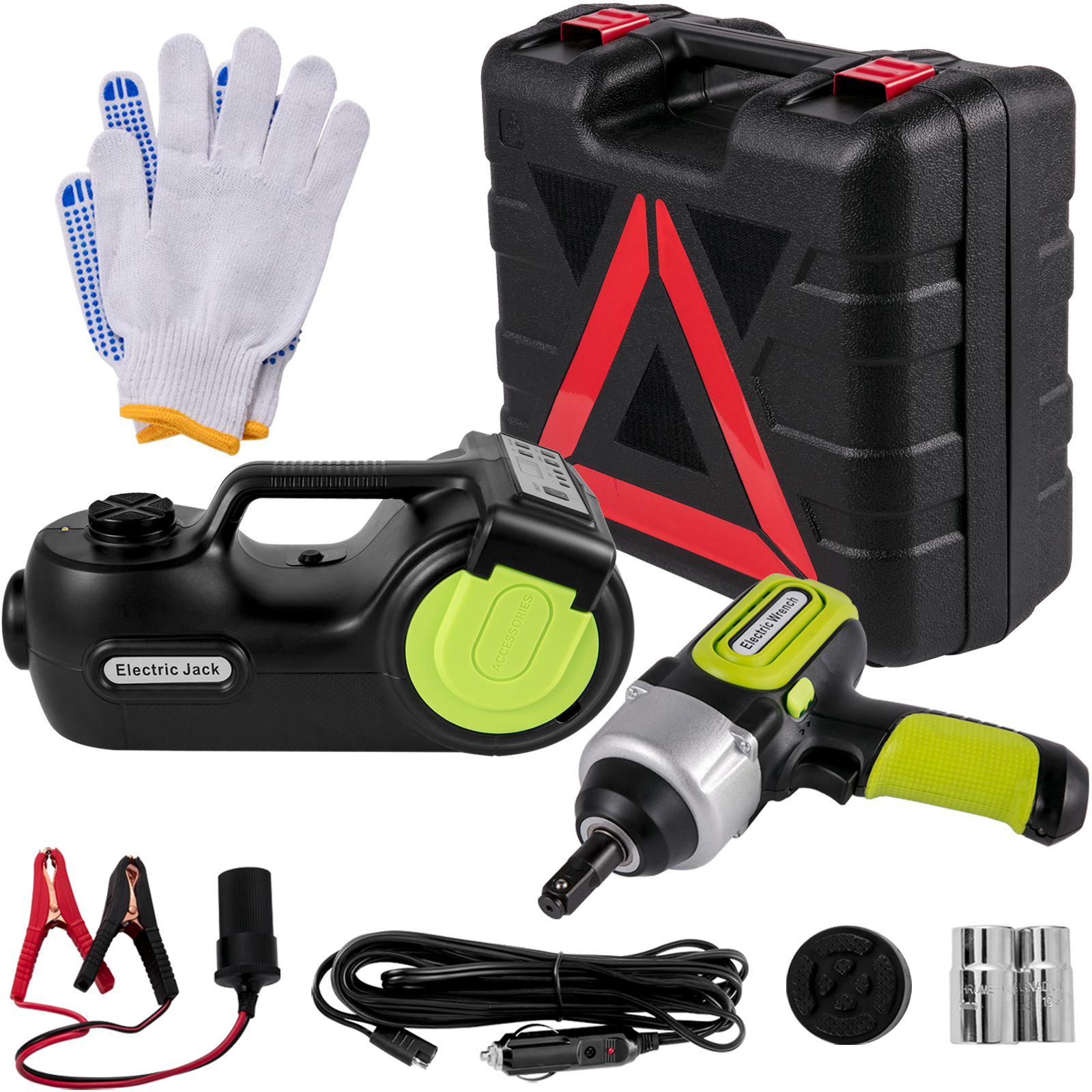 SucceBuy 4-In-1 電気自動車ジャック 12V 5T ポータブル油圧ジャックインパクトレンチタイヤコンプレッサーリフティング LED ライト車修理ツール