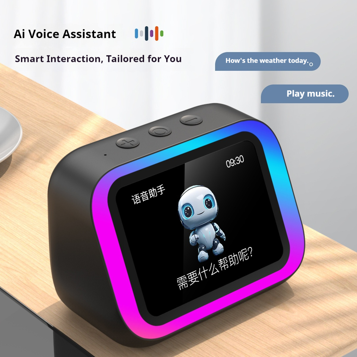 TF26pro Ai スマートミニ Bluetooth スピーカー Lcd ディスプレイ Rgb ライトハイファイ音質 Ai 音声アシスタントホームデスク用スマート時計