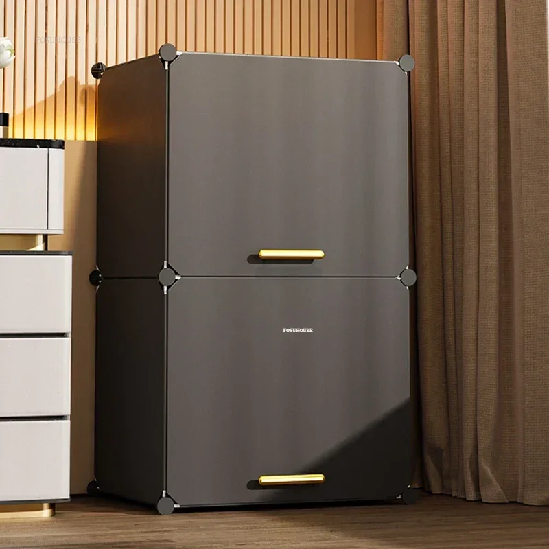 家庭用衣類収納ワードローブ大人のためのシンプルなプラスチックワードローブライト高級寝室のクローゼット多層スナックキャビネットGM