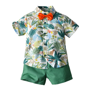 新作 夏物 半袖 花柄プリント 男の子用 Tシャツとショートパンツセット、ビーチウェア カジュアル 子供服セット