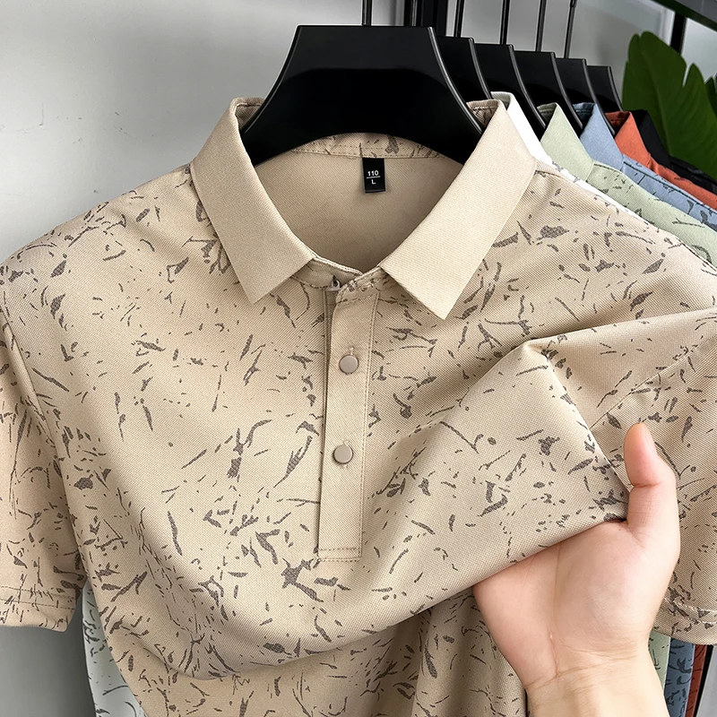 Mens Abstract Print Polo Shirts Short Sleeve Casual Business Golf Shirt Breathable Quick Dry Lightweight Summer Tops for Men