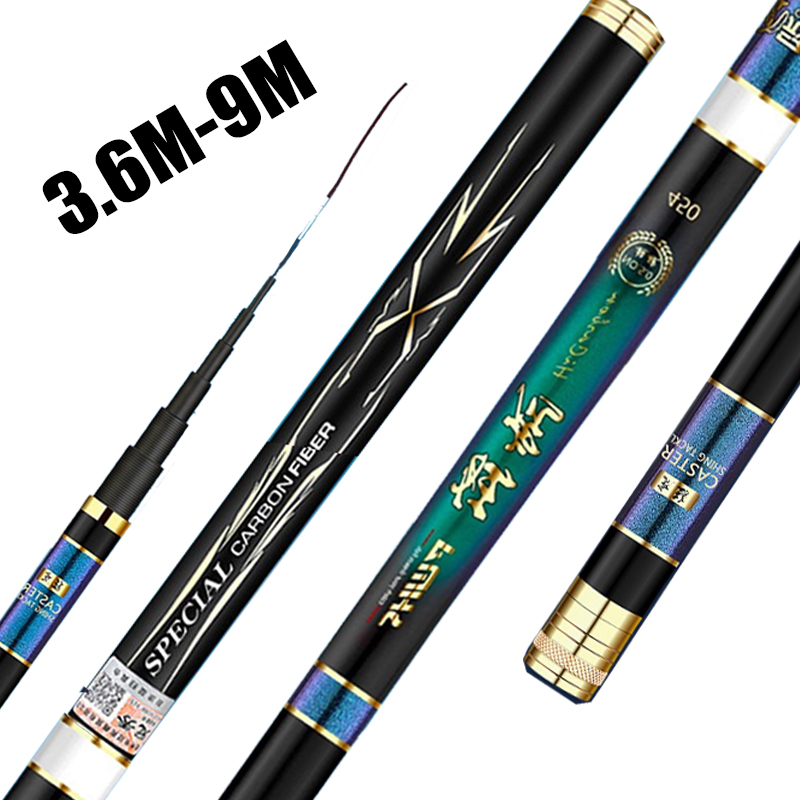 3.6 メートル/4.5 メートル/5.4 メートル/6.3 メートル/7.2 メートル/8 メートル/9 メートル伸縮ストリームロッドカーボン貯水池釣竿超軽量硬質繊維ハンドフィッシングポール