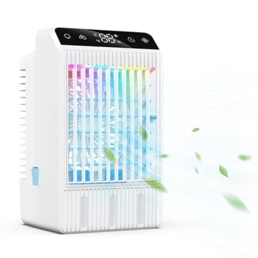 ポータブルエアコン、蒸発式ミニルームエアコン冷却ファン、2~12Hタイマー、1000ML水付きACユニットエアクーラー