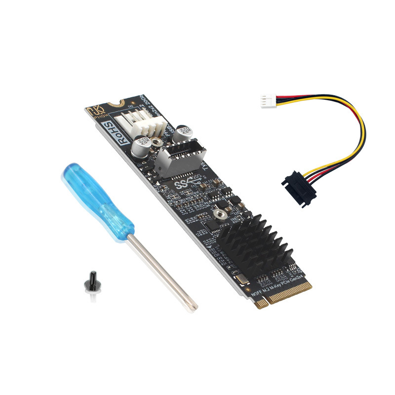 RGEEK M.2 Mキー NVME PCIe - USB3.2 フロントパネル拡張ボードカード 20Gbps TYPE-E アダプターハブライザー 2280 (PC用)
