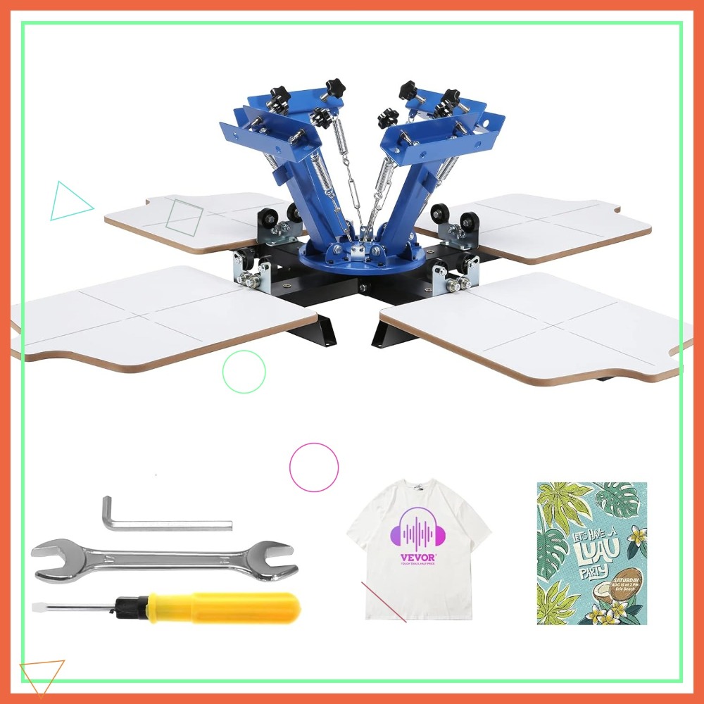 4色4ステーションシルクスクリーン印刷機、360°回転可能なDIY Tシャツプリンター、二層パレット付き、21.2x17.7インチ