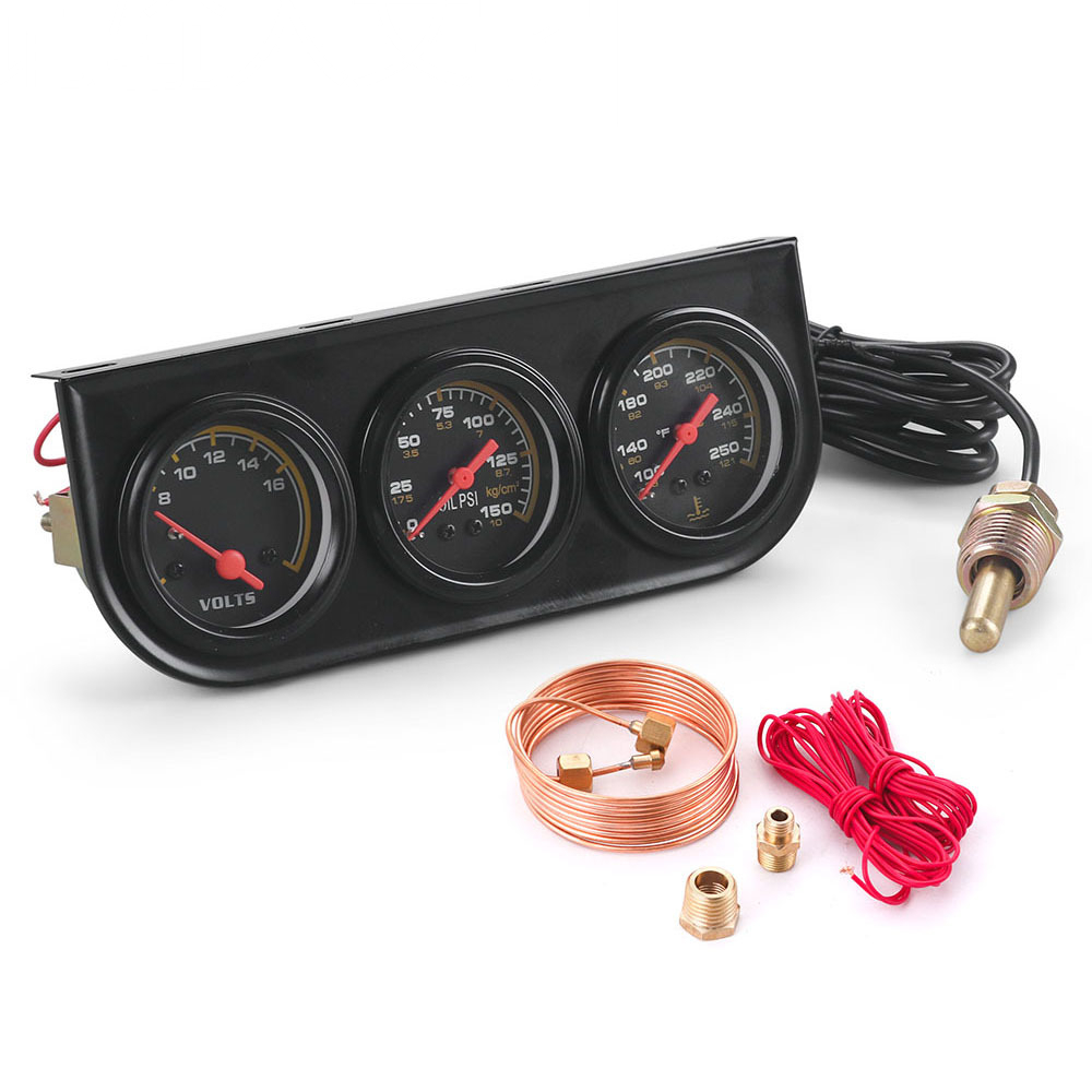 3 in1 トリプルゲージキット水温計 C/F＆油圧計 PSI ＆電圧計 12V カーメカニカルゲージセット センサー付き
