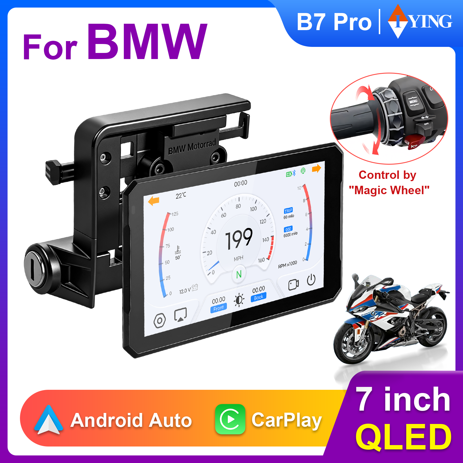 7 インチ BMW ワイヤレス CarPlay Moto Android Auto GPS オートバイナビゲーション表示画面ポータブルデジタルダッシュボード