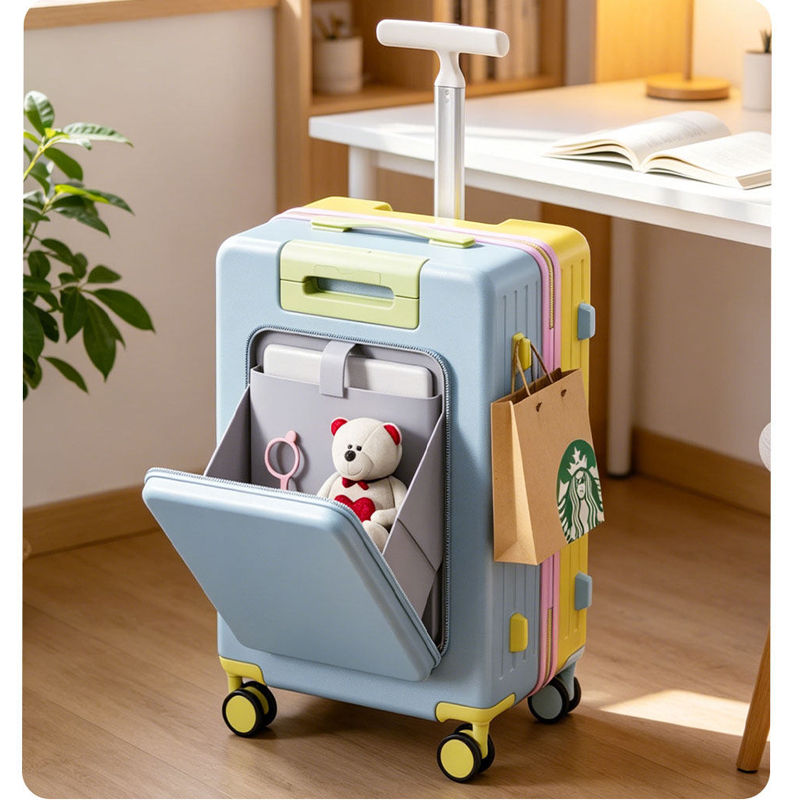 新しい親子スーツケースは20/24インチに座ることができ、荷物の後部開口部の頑丈な厚みのある旅行スーツケース、ダブルハンドル付き