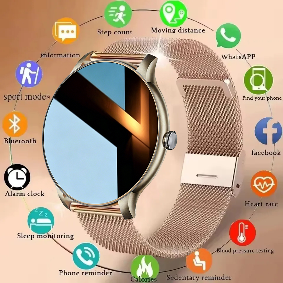 2026 スマートウォッチ女性ラウンドスマートウォッチ Bluetooth 通話男性フィットネストラッカーブレスレットカスタムウォッチフェイス腕時計 Android IOS