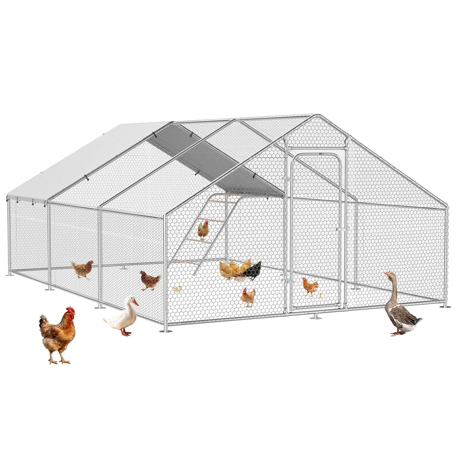 大型金属製鶏小屋 ねぐら止まり木付き 防水 紫外線耐性カバー付き 13.1x19.7x6.5フィート ヤードファーム、カスタム