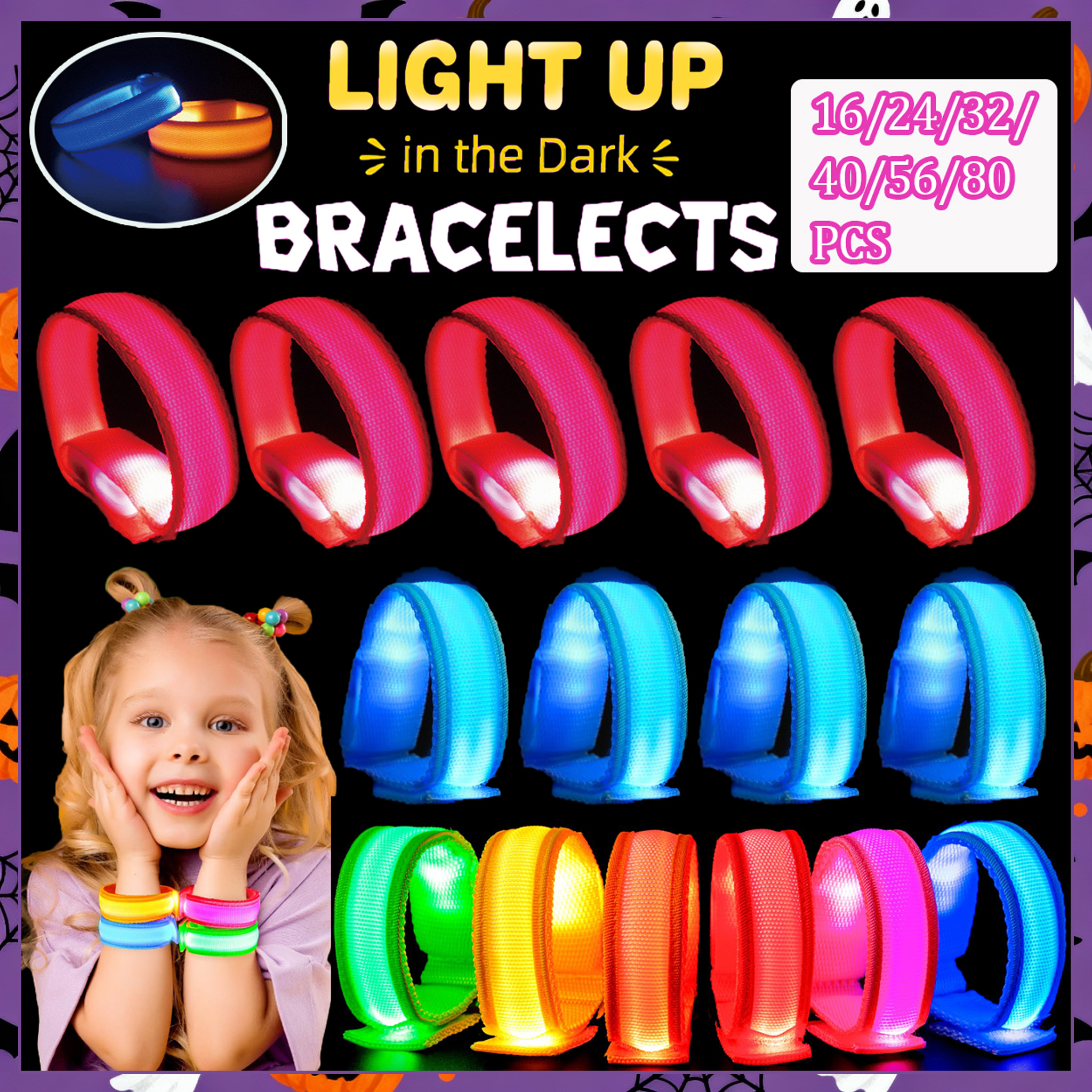 16-80個のLEDブレスレットライトアップリストバンド子供用大人用発光ブレスレットナイトランニング暗闇で光るパーティー用品