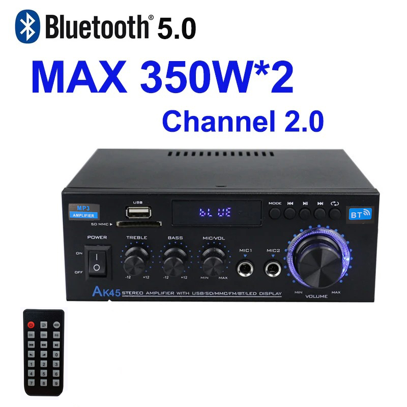 AK45 ハイファイデジタル Bluetooth オーディオアンプ MP3 チャンネル 2.0 サウンドパワーアンプステレオ家庭用自動車用スピーカー最大 350 ワット * 2