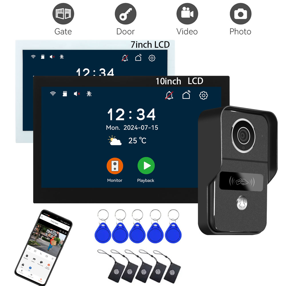 1080P Tuya スマートドアベルカメラホームビデオインターホン 5G Wifi 2 ワイヤー 7/10 インチワイヤレスビデオドアホンシステム 5-in-1 NFC ロック解除