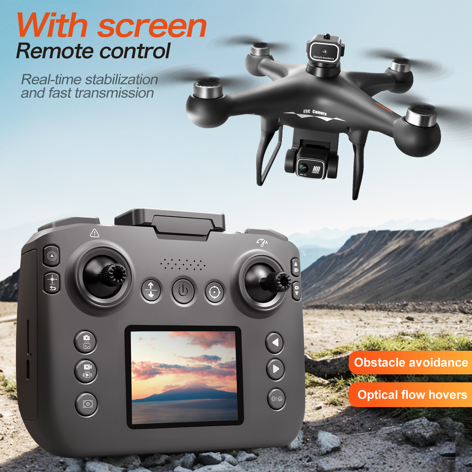 ドローン ブラシレス モーター 2.4 インチ スクリーン リモート 360° 障害物回避 4K 電動デュアル カメラ オプティカル フロー ホバー リアルタイム伝送 RC ドローン