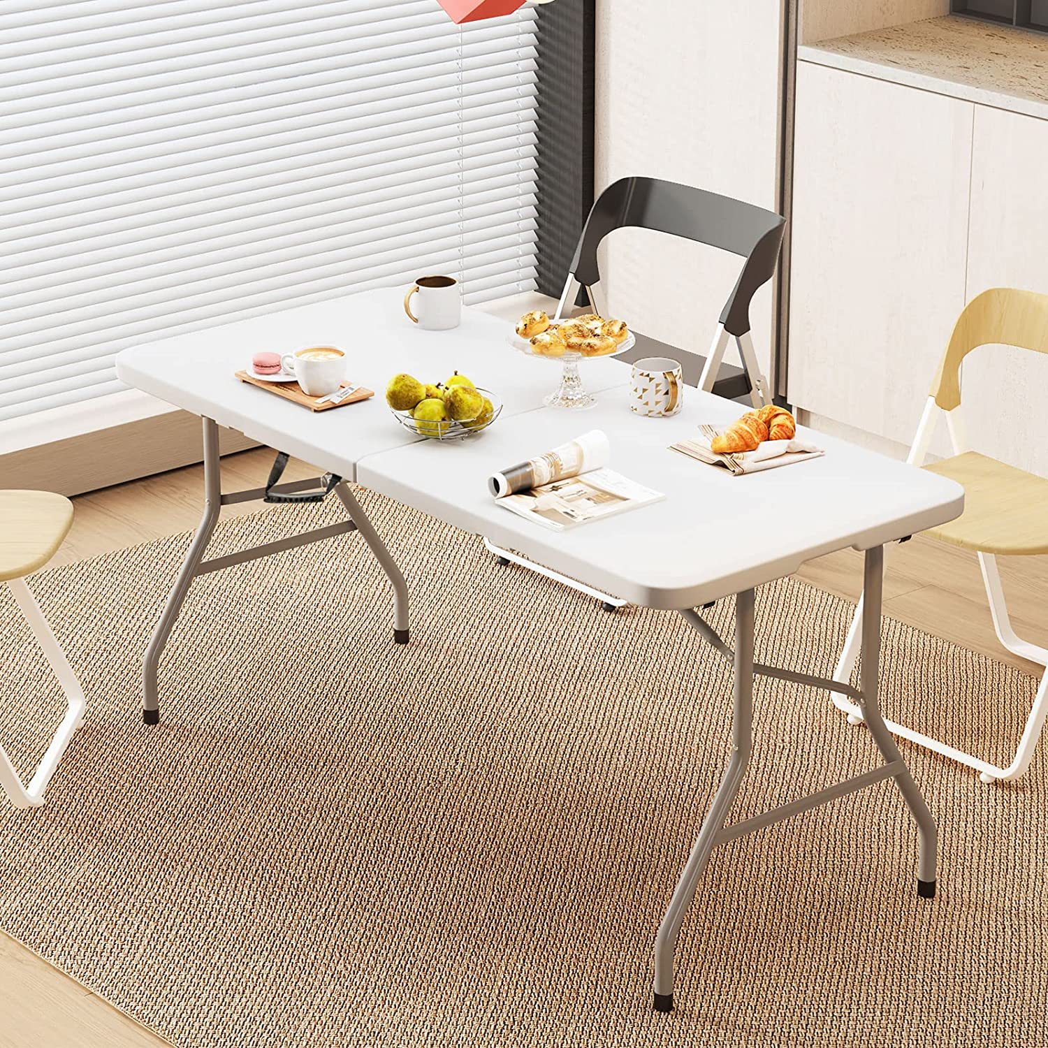 折りたたみテーブル屋外 HDPE ポータブル出店展示長方形長いプラスチック学習テーブルレストランダイニングテーブル椅子