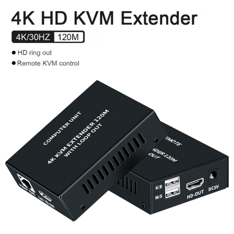4K 120M HDMI KVM エクステンダー 120M over RJ45 イーサネット Cat5e/6 HDMI USB エクステンダー送信機および受信機キット (USB マウス キーボード用)