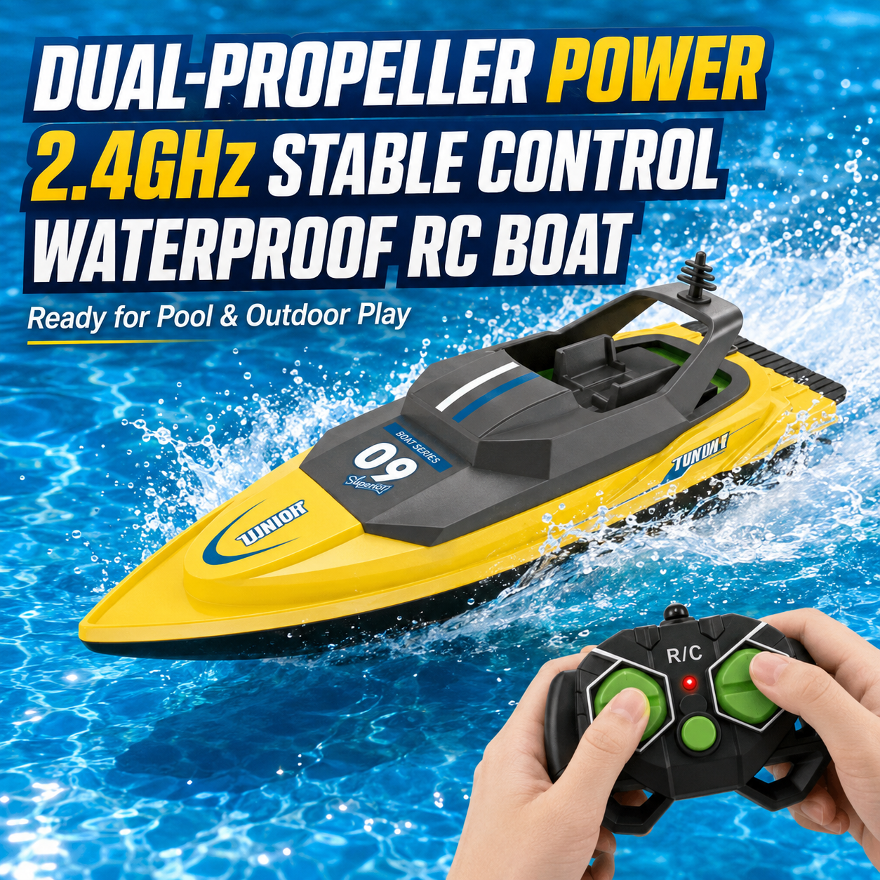 2.4G高速防水RCボート、デュアルモーターリモコン電動ボート、屋外プール湖レーシング水おもちゃ