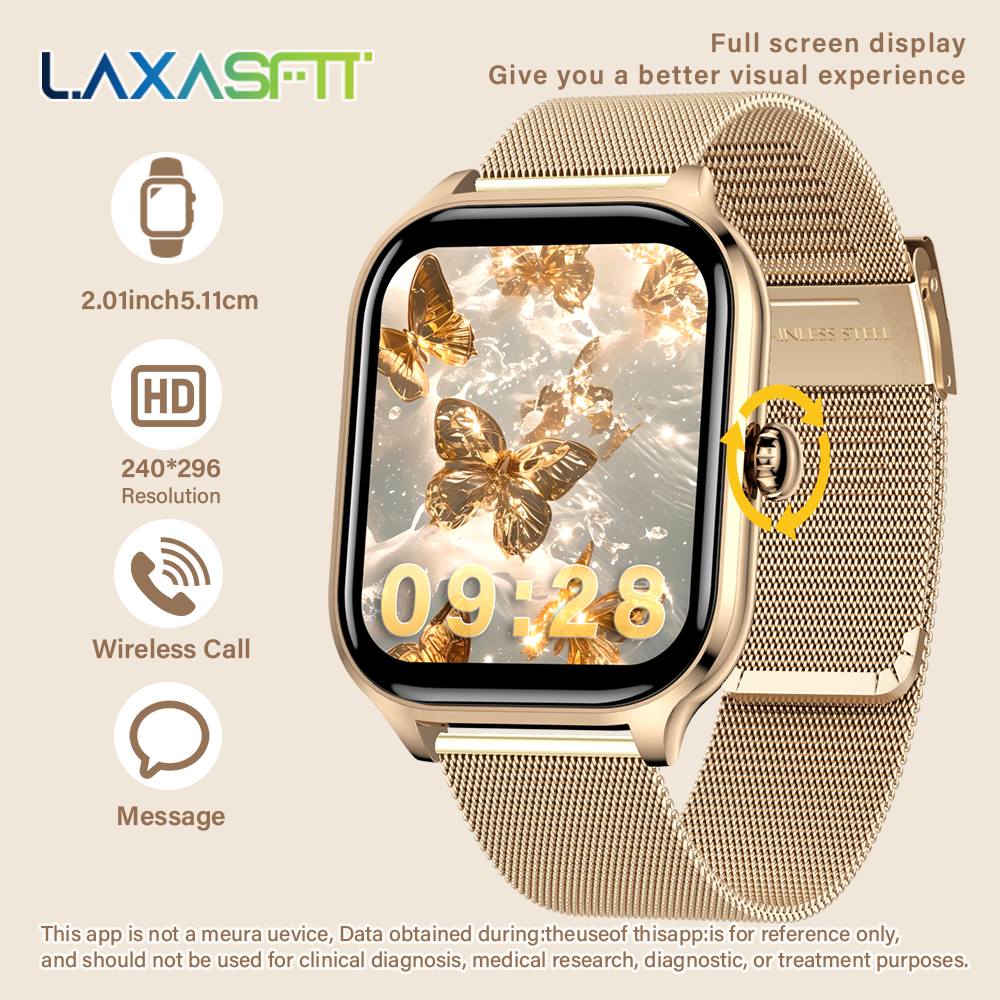 LAXASFIT 新 2.01 インチスマートウォッチ男性女性ギフトフルタッチスクリーンスポーツフィットネスウォッチ BT 通話デジタルスマートウォッチ