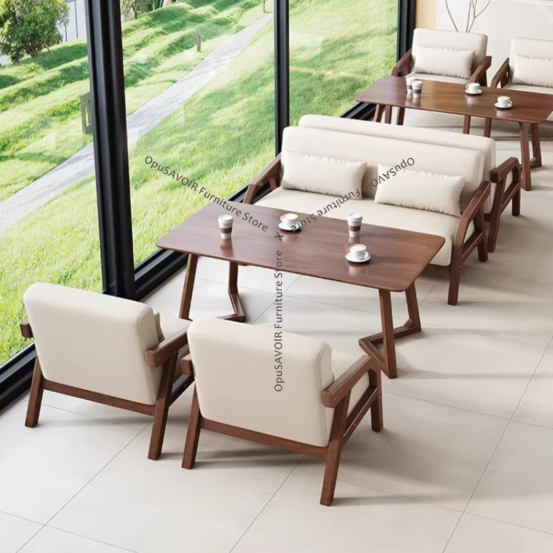 新しい中国風のデザインカフェ家具セットミルクティーショップホテルバー木製レジャーカフェ家具セットハイエンドJT40C