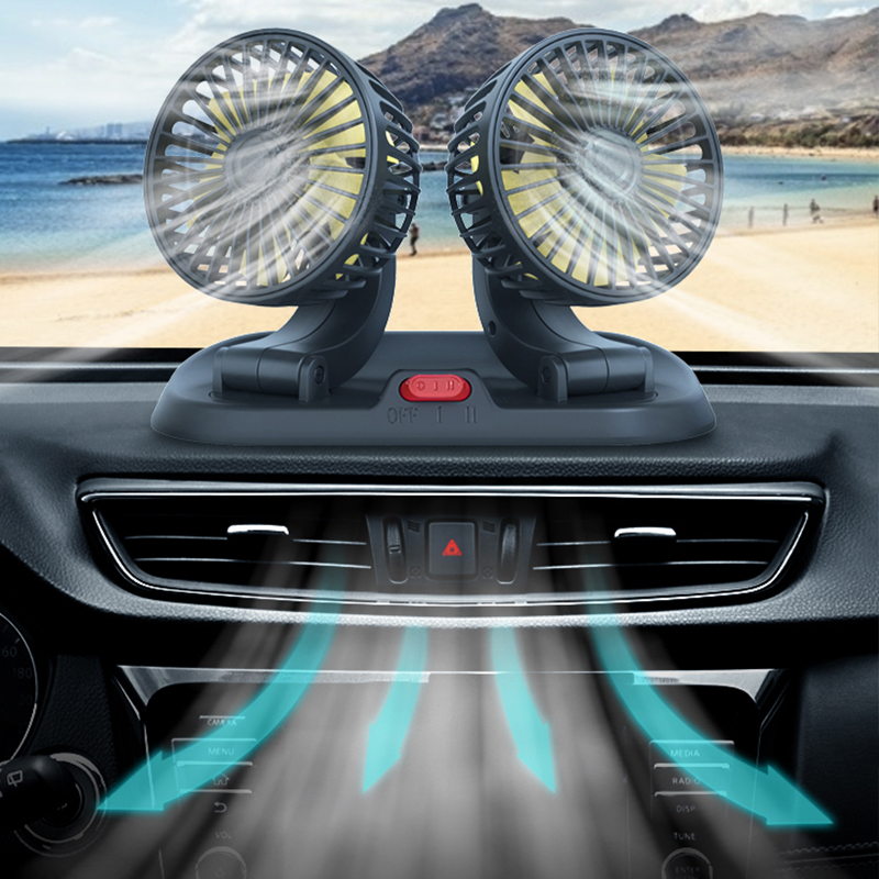 360°調整可能な1/2/3ヘッドカーファン USB/12V/24V自動電動サイレントファン付き 車、家庭、デスク、オフィス、RV、トラック用