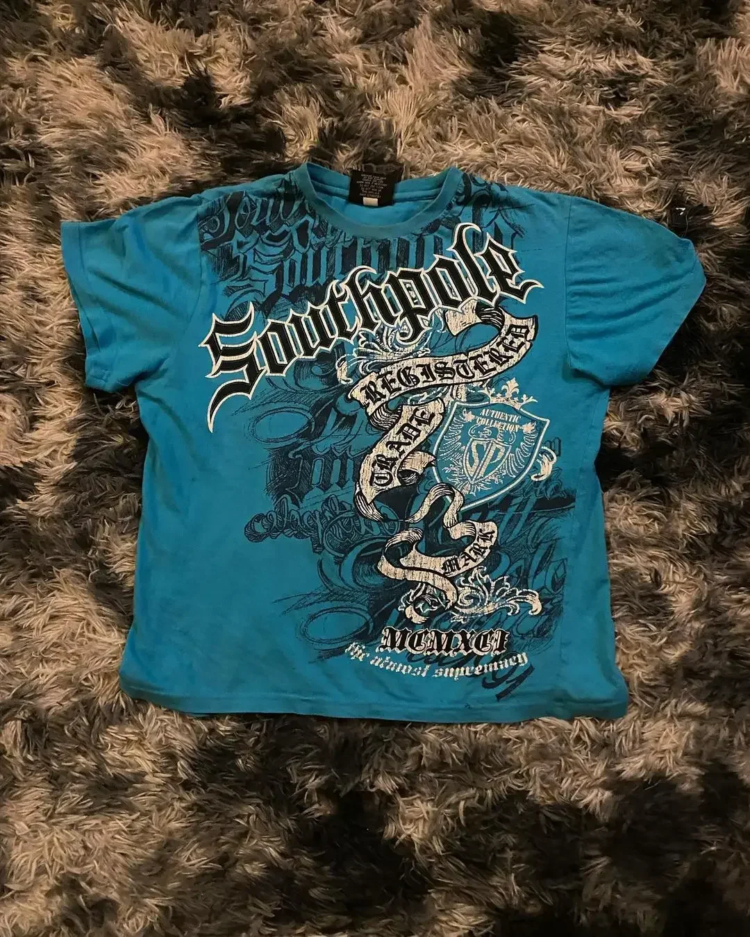 レトロブルーゴシックパターンプリントヒップホップストリートファッション Y2K プラスサイズ Tシャツラウンドネック半袖女性カップルカップルトップ