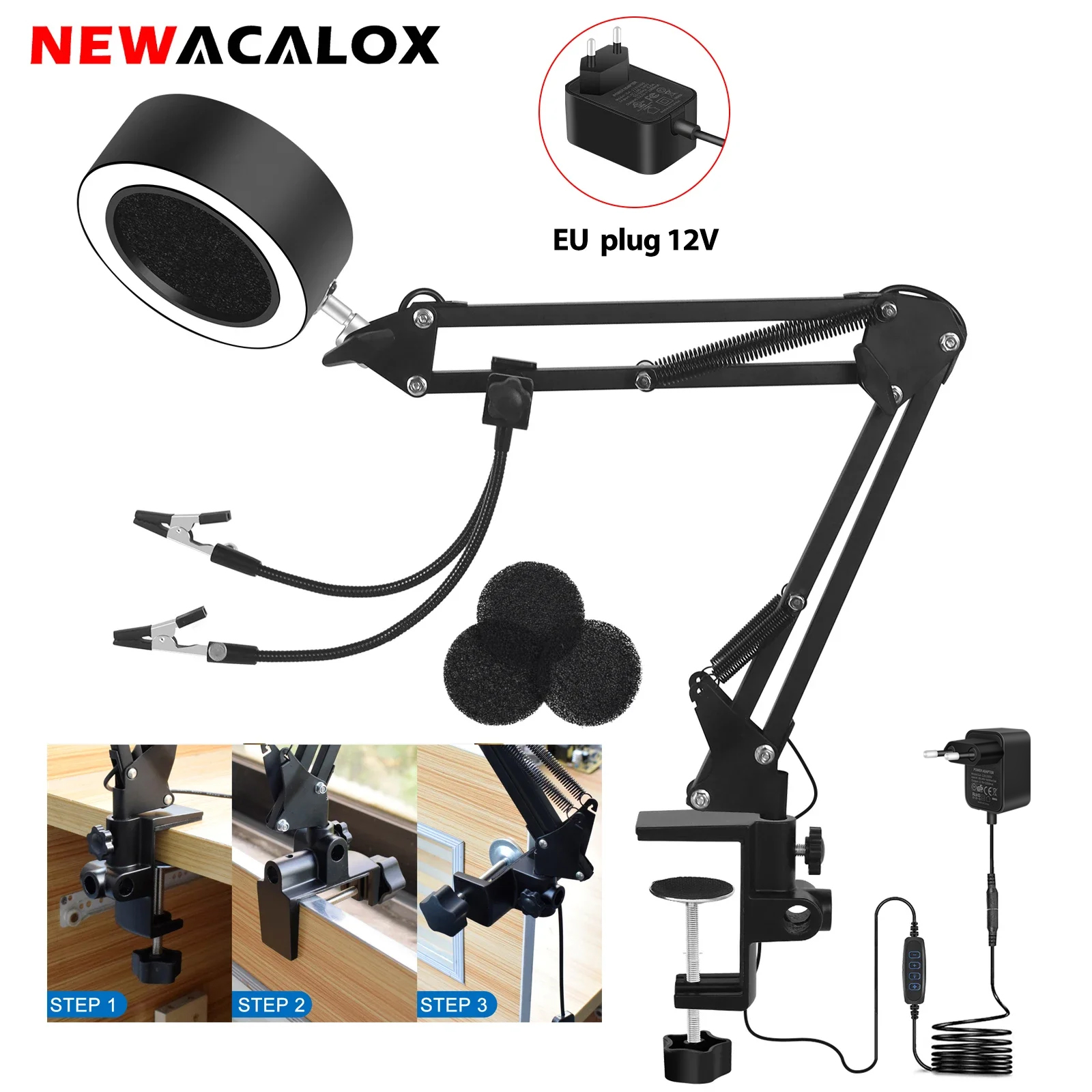NEWACALOX はんだごて溶接喫煙装置排気ファン EU/米国プラグ 48 SMD LED ライト第三の助け手フィルタースポンジ