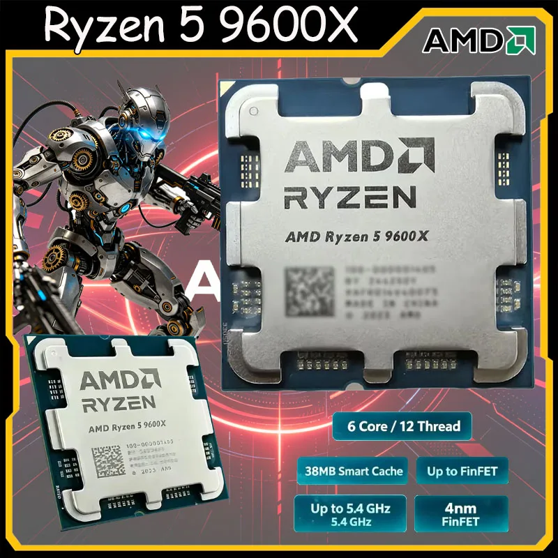 AMD Ryzen 5 9600X R5 デスクトップ プロセッサ - 6 コア 12 スレッド 最大ブースト 5.4GHz 32MB L3 キャッシュ AM5 ソケット バルク CPU