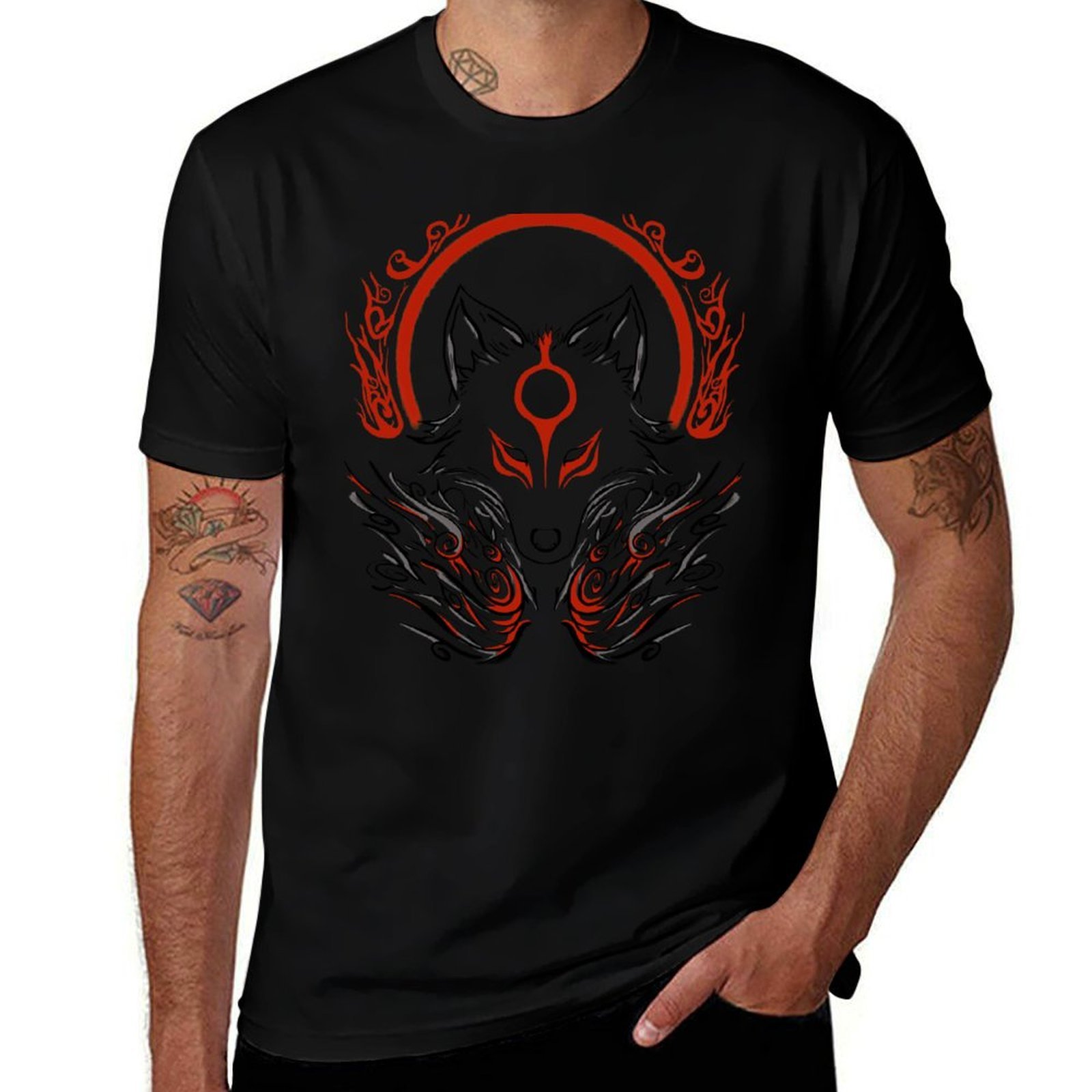 大神 大狼魂アート Tシャツ ライトウェイト プリント Tシャツ