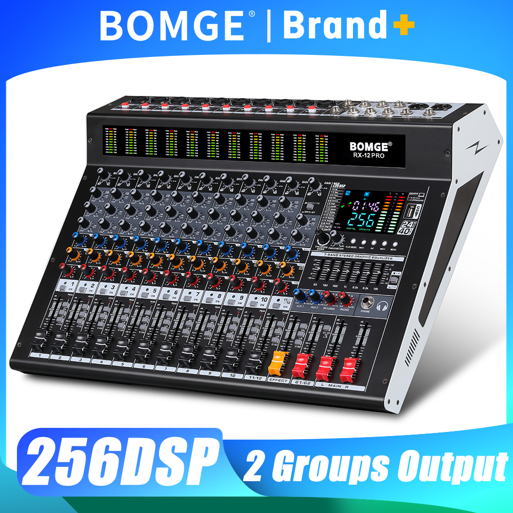 BOMGE 12 チャンネルプロフェッショナルオーディオミキサーミキシング DJ コンソール USB 48V ファンタム電源 256 DSP エフェクトステージ用サウンドテーブル