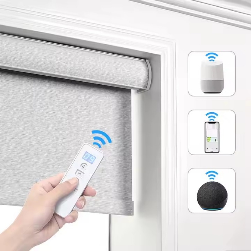 2026 カスタムウィンドウブラインド光フィルタリングファブリックリモート制御電話と Google Alexa 電動ローラーブラインド家庭用