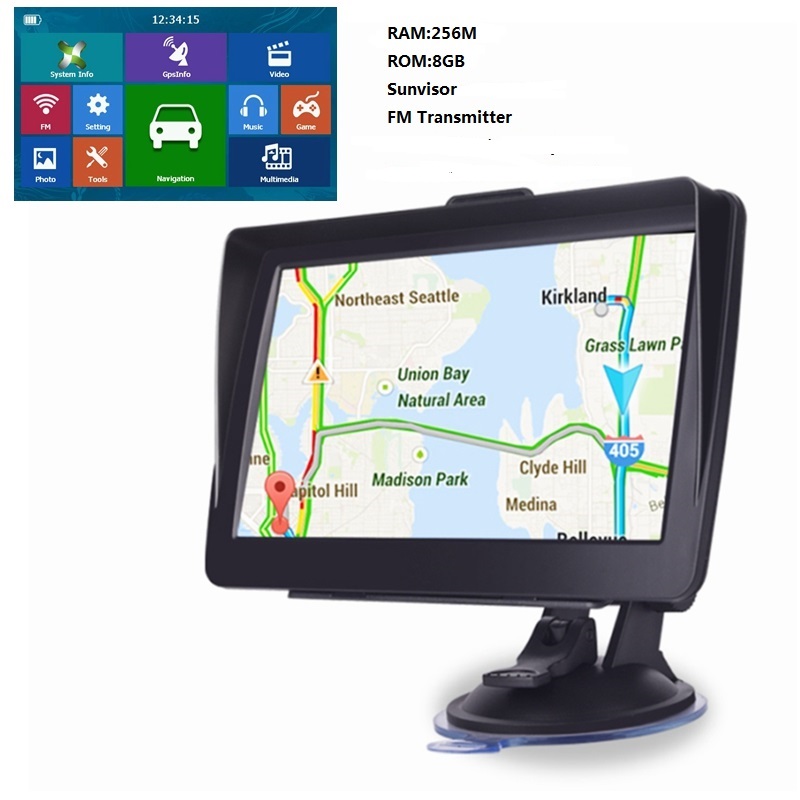 車の GPS ナビゲーション システム 7 インチ サンバイザー付き 256 16GB トラック Sat ナビゲーター FM トランスミッター 無料地図