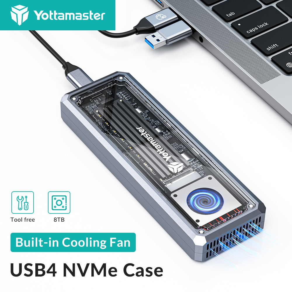 Yottamaster USB4 NVMe SSD ケース 40Gbps 外付けハードドライブエンクロージャ互換性のある Thunderbolt 3/4 Type C NVMe PCIE ケースサポート 8TB