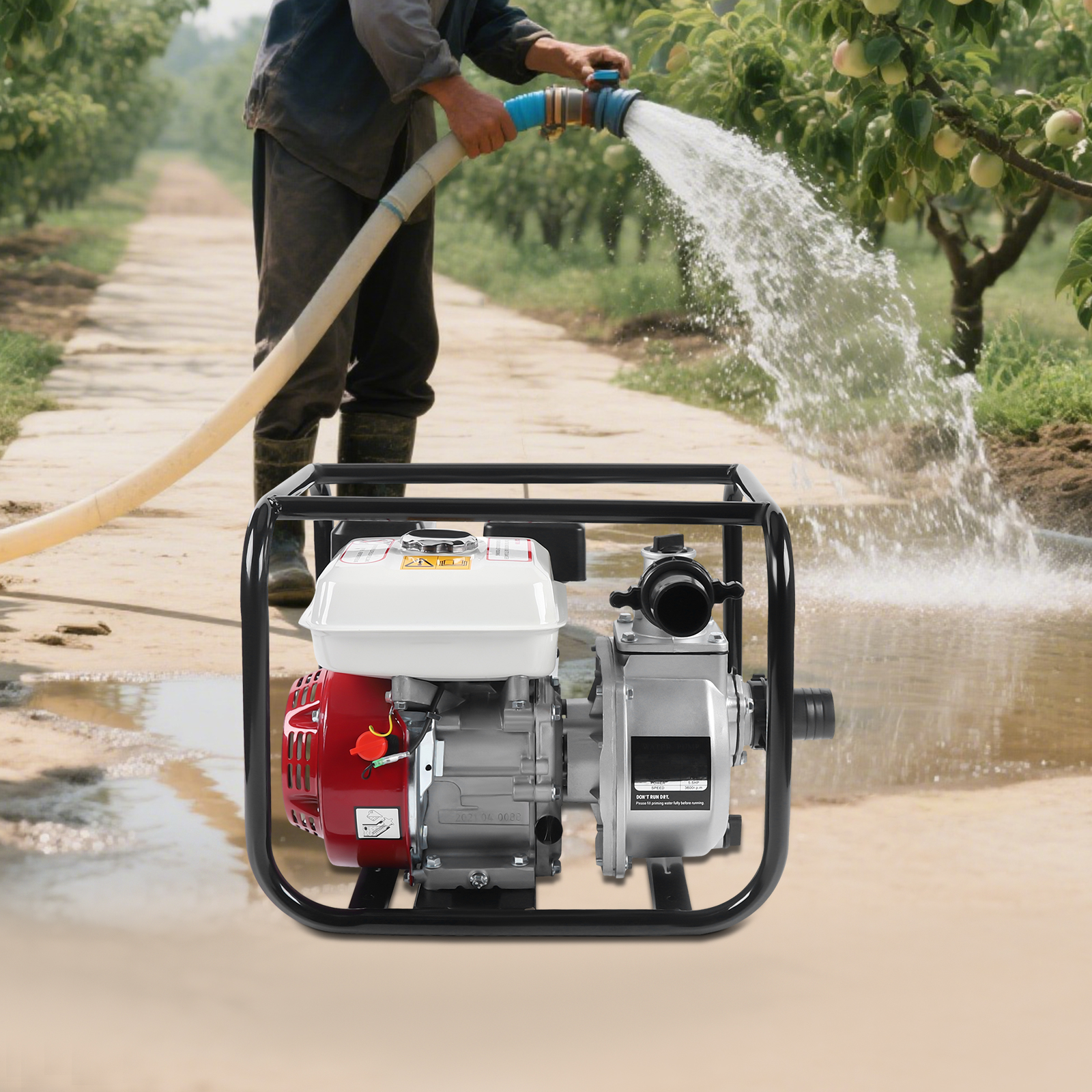 6.5HP ガソリンウォーターポンプ、210CC 4 ストローク OHV エンジン水移送ポンプ、2 インチ灌漑ポンプ 3600RPM 36m3/h 流量 92FT リフト