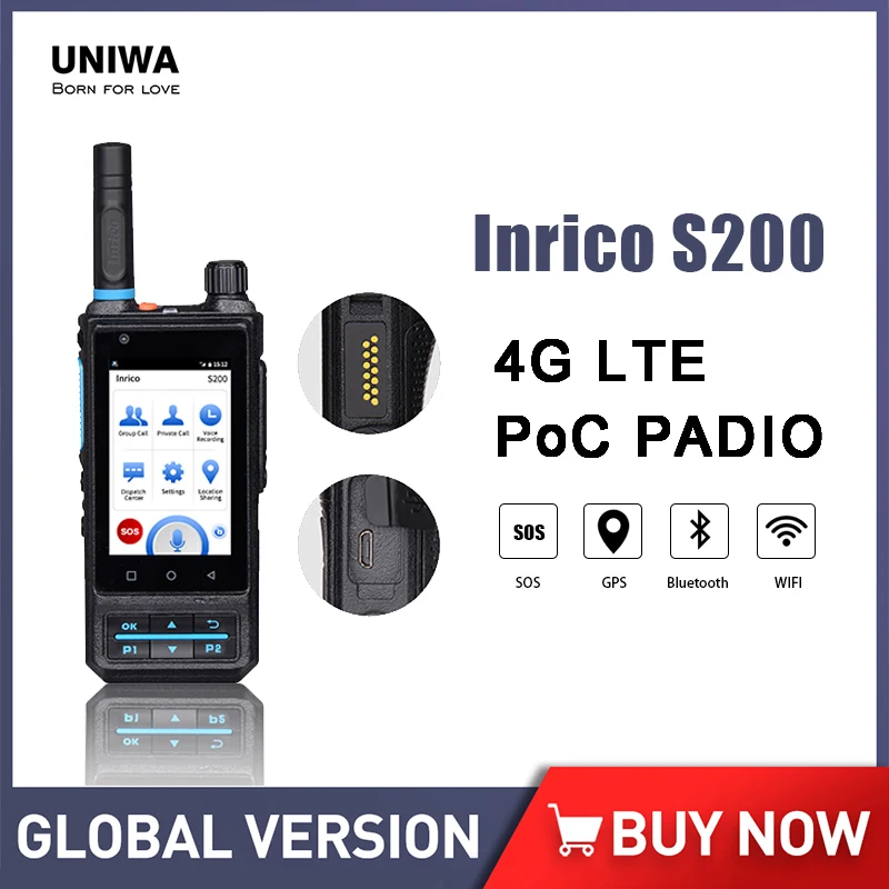 UNIWA Inrico S200 4 グラム ZELLO トランシーバースマートフォン Android 3.1 インチ 1 ギガバイト 8 ギガバイト携帯電話 4000mAh 13MP 長距離トランシーバー