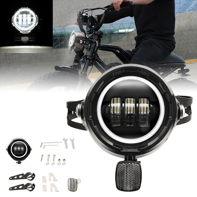 E-Bike 4.5 インチ LED ヘッドライト フルホワイト Halo ハウジング/ブラケット/Higo コネクタ付き Super73 および 2-52V E-bike 用