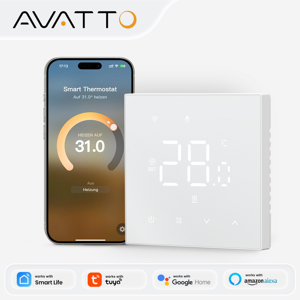AVATTO Tuya Matter スマートサーモスタット WiFi WaterGas 電気床暖房温度コントローラー Alexa Google Apple Smartthin 用