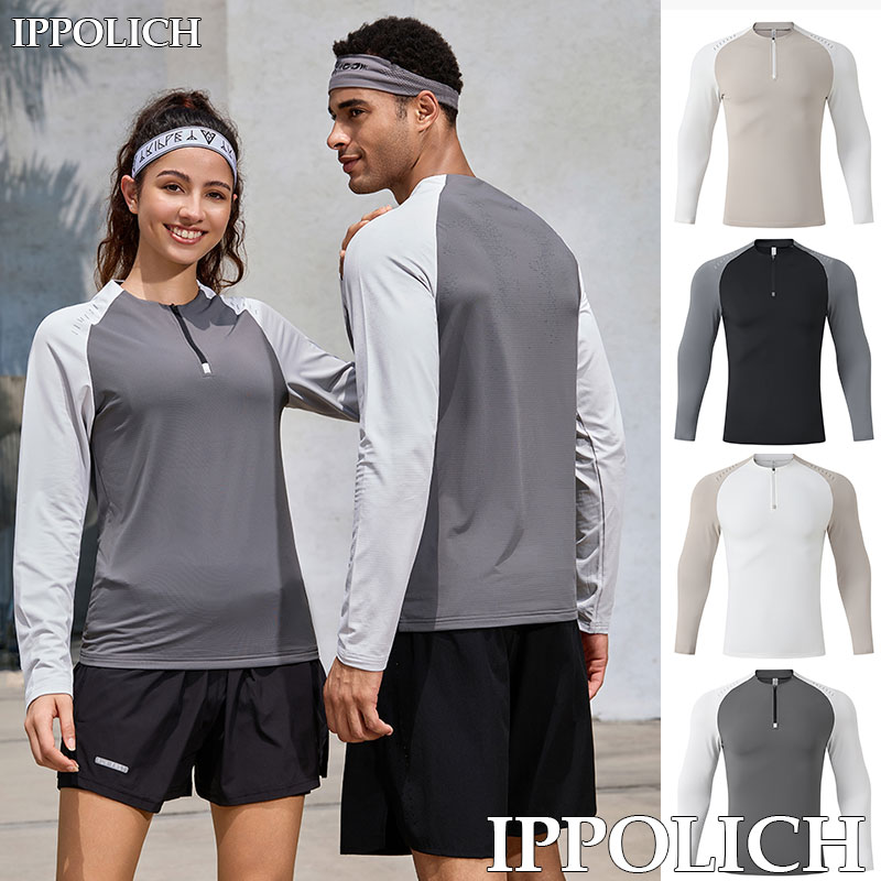 Unisex Long Sleeve T-Shirt Quick Dry Breathable Half Zipper Patchwork Sport Top Men Women Running Fitness Training Sport T-Shirt