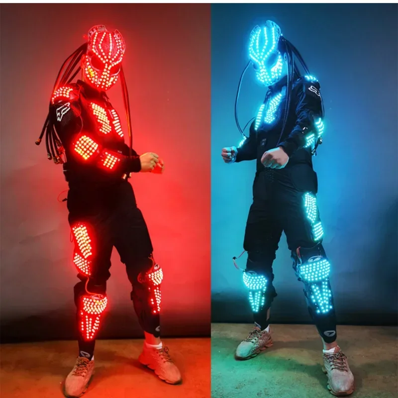 メンズ LED ロボット コスチューム パンク ライトアップ スーツ ステージ パフォーマンス ナイトクラブ レイブ パーティー コスプレ アーマー用