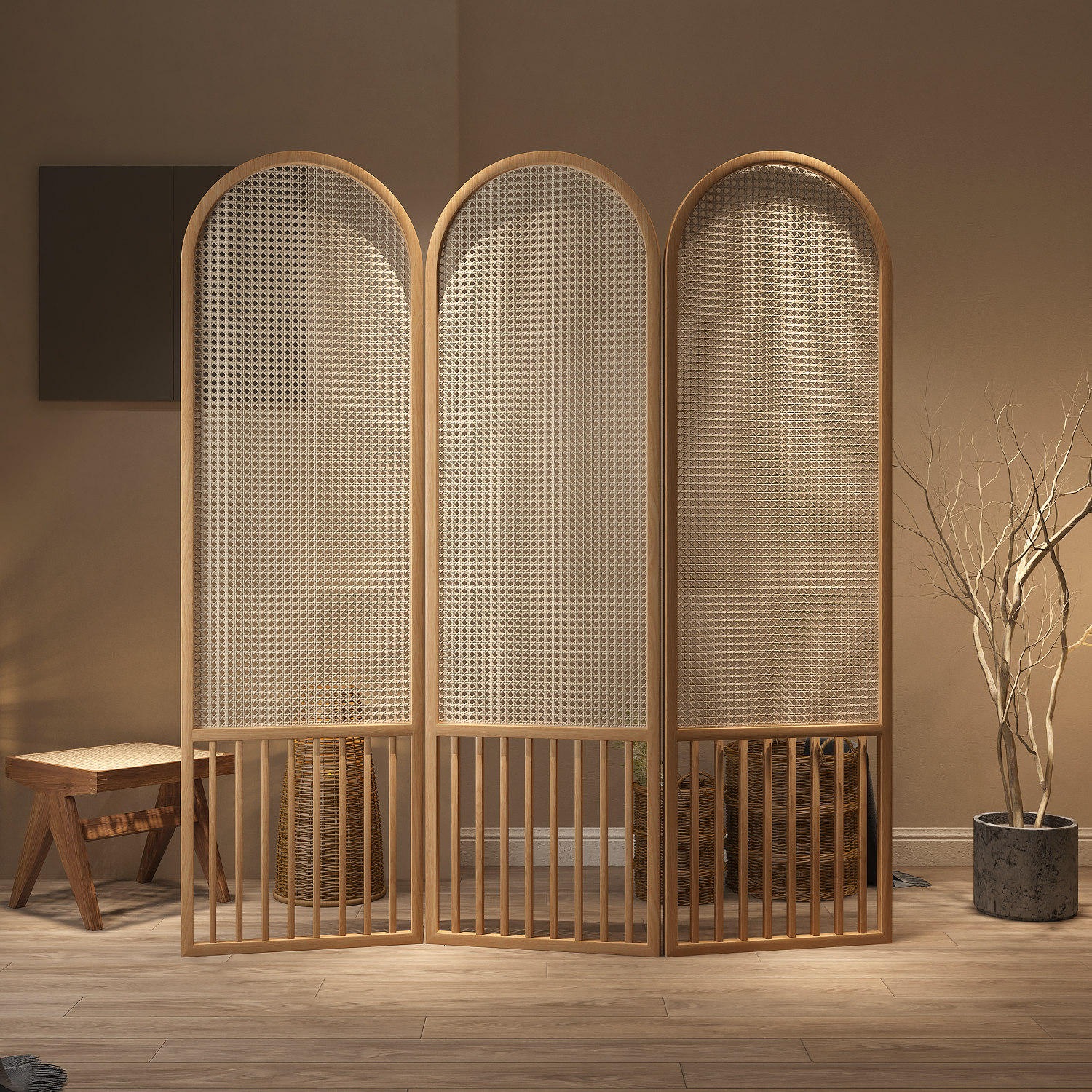 カスタマイズ可能な籐無垢材の折りたたみ式スクリーン、カスタマイズ可能、モバイル折りたたみ、シンプルでモダンなスタイル