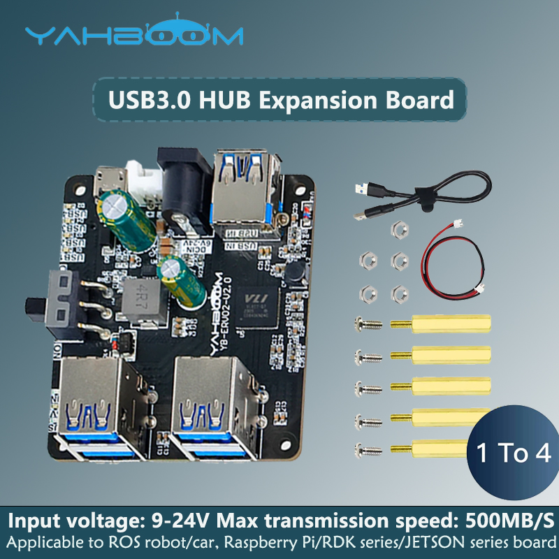 USB ハブ 3.0 拡張ボード マルチ USB スプリッター Raspberry Pi 5/4B Jetson Ros Robotic 4 USB ポート マイクロ充電 9-24V 電源付き