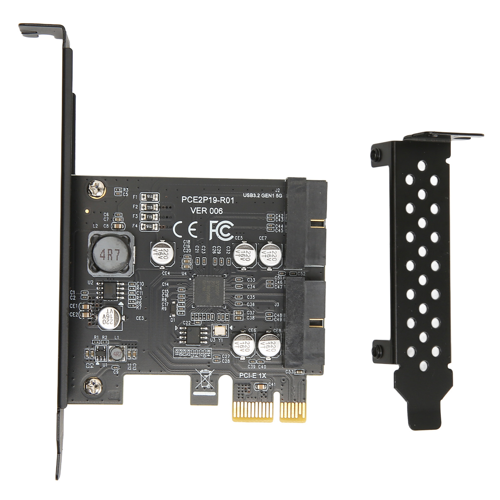 ユニバーサル PCIE - USB 3.2 拡張カード 5Gbps 高速 USB3.2 フロント GEN1 拡張カード デュアルポート 19ピンコネクタ ライザーカード