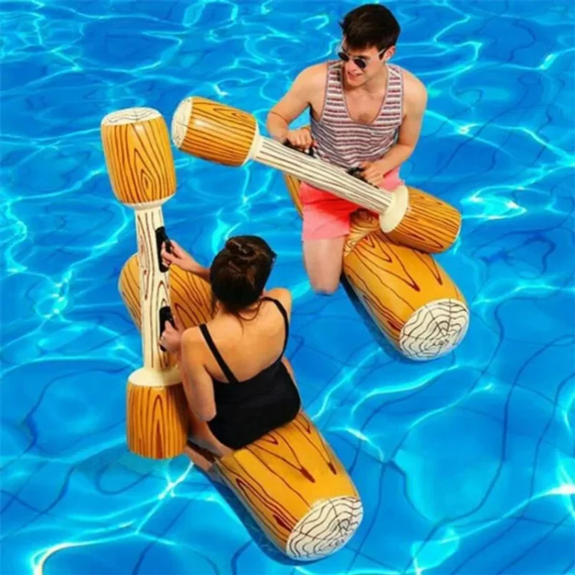 夏の屋外ビーチプールインフレータブル水泳リング女性男性ダブルビート水泳ログスティックセットリングプールウォータースポーツ