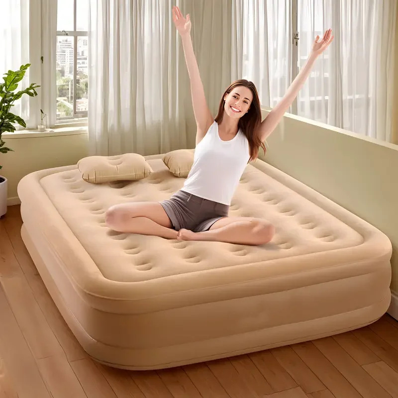 インテリアエアマットレスグランピングマット PVC インフレータブル睡眠マットレス高級 2 人キャンプベッドマット内蔵ポンプ厚みマット