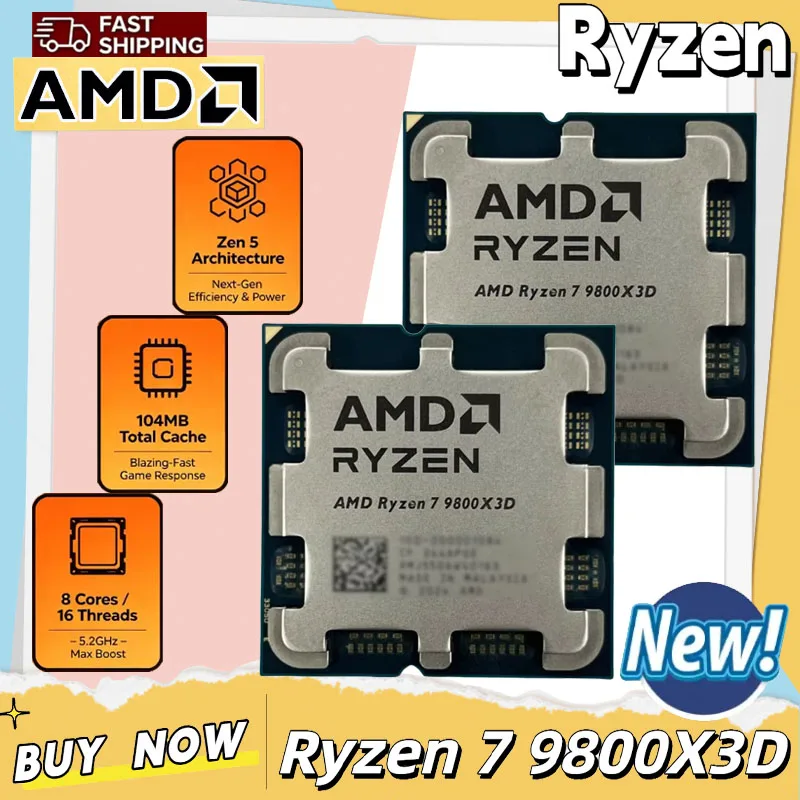AMD Ryzen 7 9800X3D ゲーム CPU R7 9800X3D 最大 5.2GHz 8 コア 16 スレッド 96MB キャッシュ AM5 デスクトップ ゲーム プロセッサ (パッケージなし)