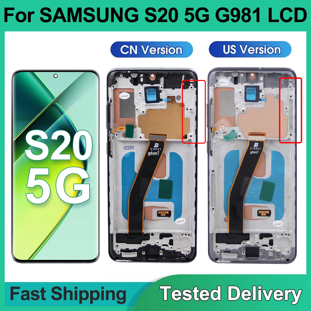 6.2 インチサムスン S20 5G 液晶 G981 S981F S981F/DS ディスプレイタッチスクリーンフレーム付きテスト済みサムスン S20 5G ディスプレイ交​​換用