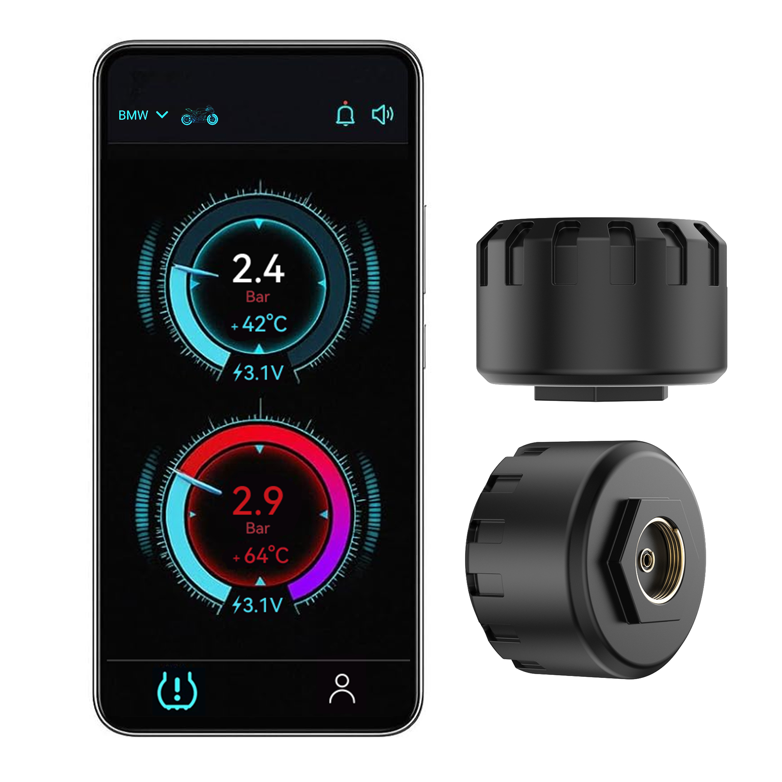 オートバイタイヤ空気圧監視システム Bluetooth TPMS オートバイ用リアルタイムタイヤ空気圧