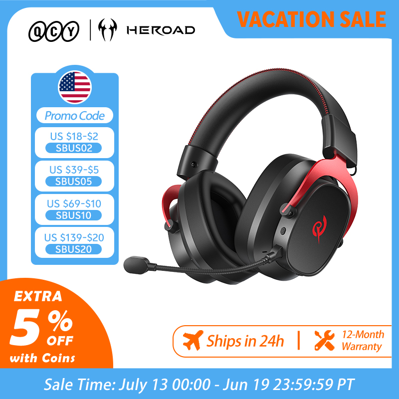 QCY Heroad VT200 ワイヤレス ゲーミング ヘッドセット デタッチ マイク オーバーイヤー ヘッドフォン トライモード 7.1 サラウンド サウンド PC/PS4/PS5 ヘッドセット ゲーマー用