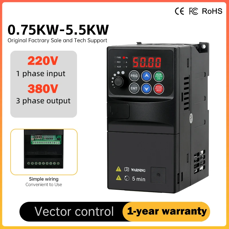 220V～380V 単相入力～三相出力 0.75kw-5.5kw マイクロインバータ ベクトル制御周波数コンバータ 産業用